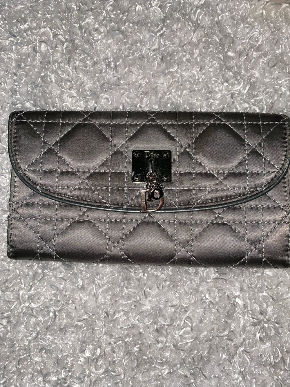 Dior Quilted Satin Clutch in Metallic Gray